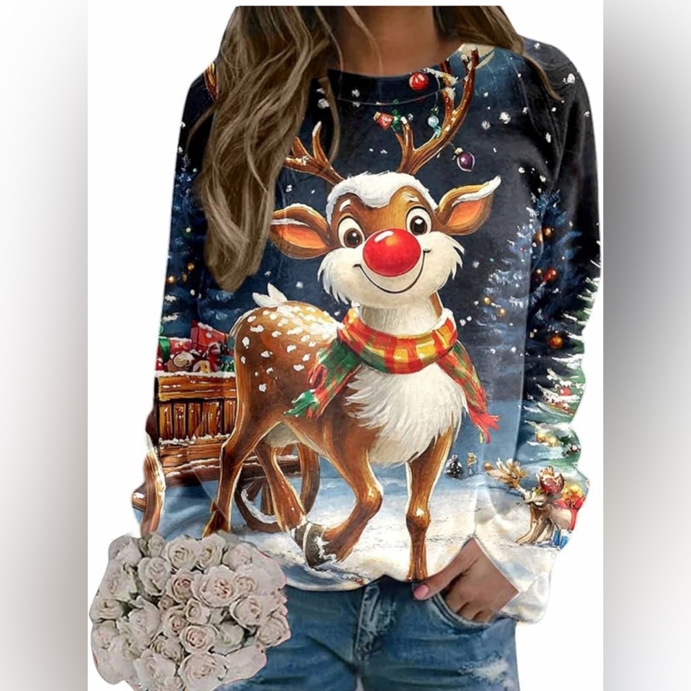 Women’s size 2‎ XL Christmas knit sweater with beautiful print on front and back